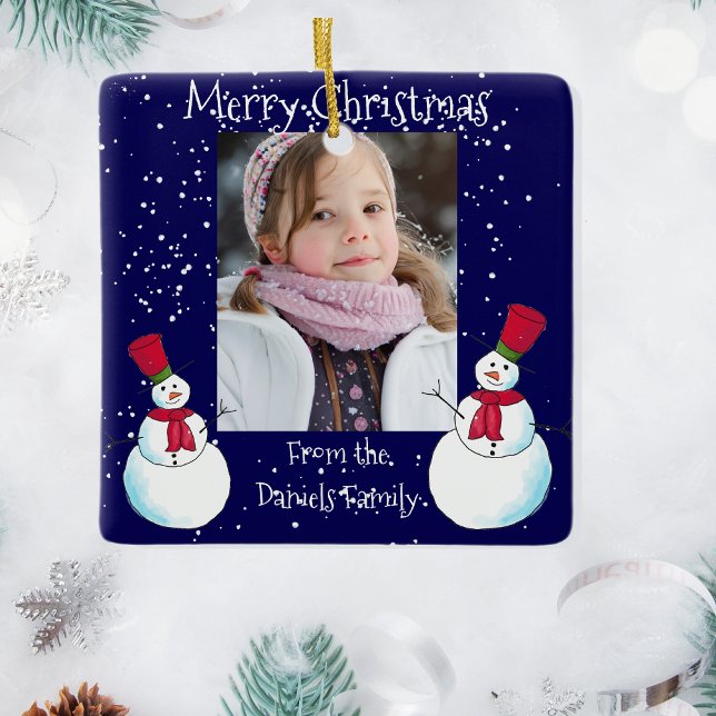Personalised Snowman Photo Christmas Card Ceramic Ornament (Creator Uploaded)