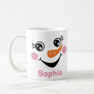 Personalised Snowman Pink Mug with Custom Name