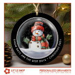 Personalised Snowman Snow Globe Photo Ceramic Ornament<br><div class="desc">Elevate your holiday decor with this personalised Christmas ornament that features a charming watercolor illustration of a snowman wearing a cosy hat and scarf, nestled inside a snow globe, and surrounded by delicate falling snow. The front includes text that says, “Snow Days are the Best Days” and “Christmas 2024, ”...</div>