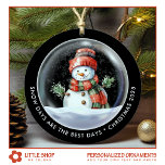 Personalised Snowman Snow Globe Photo Ceramic Ornament<br><div class="desc">Elevate your holiday decor with this personalised Christmas ornament that features a charming watercolor illustration of a snowman wearing a cosy hat and scarf, nestled inside a snow globe, and surrounded by delicate falling snow. The front includes text that says, “Snow Days are the Best Days” and “Christmas 2024, ”...</div>