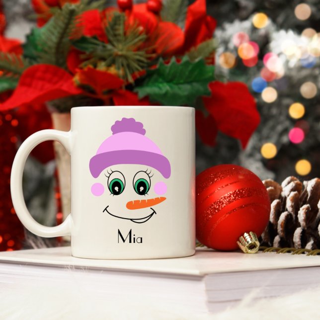 Personalised Snowman Wearing Hat with Custom Name Coffee Mug (Creator Uploaded)