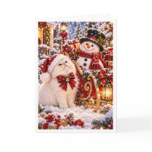 Personalised Snowman & White Persian Cat Christmas