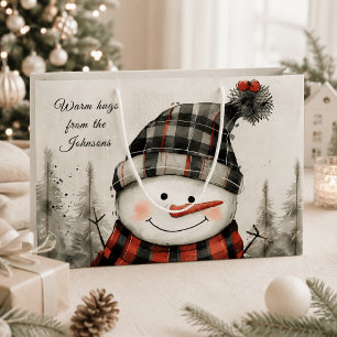 Personalised Snowman Winter Hug Family Name  Large Gift Bag