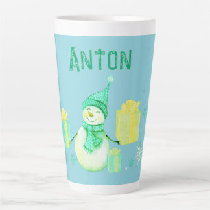 Personalised Snowman with Gifts Latte Mug