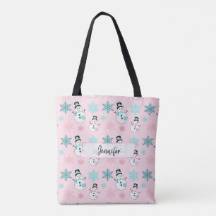 Personalised Snowmen and Snowflakes Christmas Tote Bag