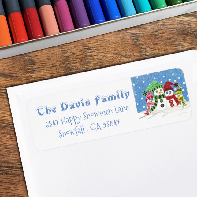 Personalised Snowmen family return address labels (Personalized snowmen family return address labels .)