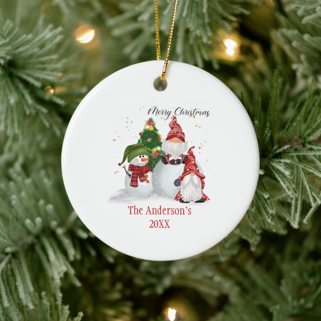 Personalised Snowmen Gnomes Christmas  Ceramic Ornament (Tree)