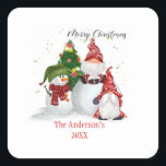 Personalised Snowmen Gnomes Christmas Square Sticker<br><div class="desc">Merry Christmas Gnomes Christmas Snowmen Gnomes Round and Square stickers. Add your own two lines of personalisation</div>