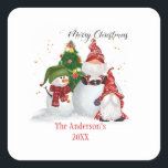Personalised Snowmen Gnomes Christmas Square Sticker<br><div class="desc">Merry Christmas Gnomes Christmas Snowmen Gnomes Round and Square stickers. Add your own two lines of personalisation</div>