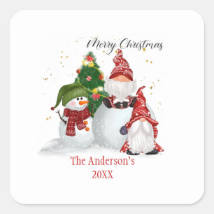 Personalised Snowmen Gnomes Christmas Square Sticker