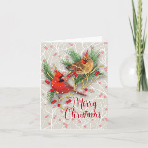 Personalised Snowy Cardinals Christmas Card