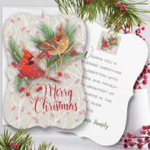 Personalised Snowy Cardinals Christmas Flat Card