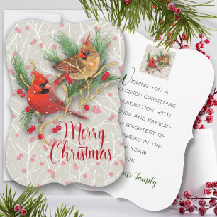Personalised Snowy Cardinals Christmas Flat Card