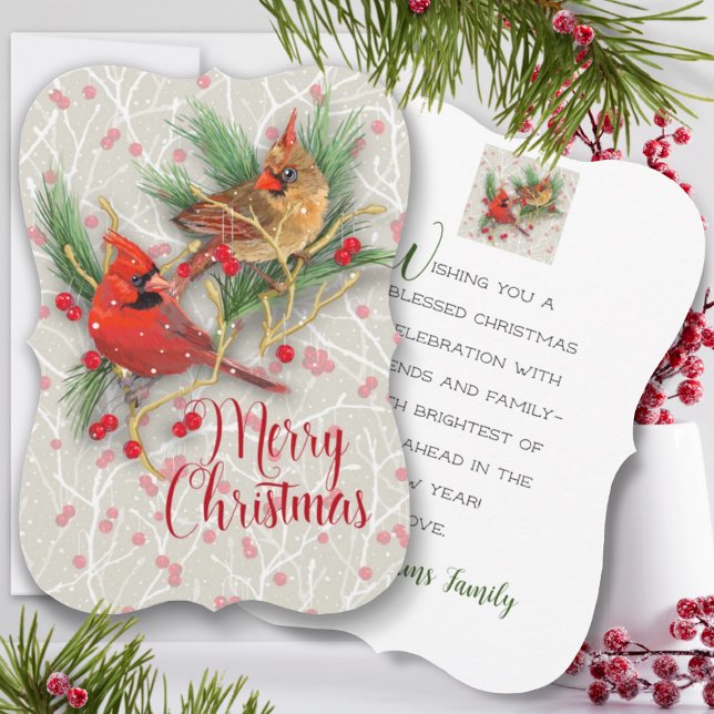 Personalised Snowy Cardinals Christmas Flat Card (Creator Uploaded)