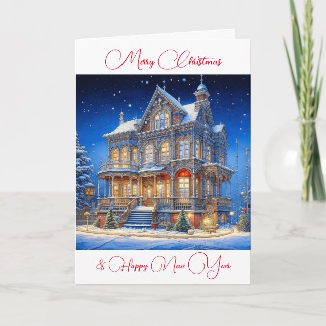 Personalised Snowy Christmas House Card (Front)