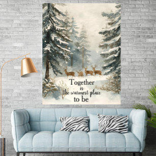 Personalised Snowy Forest Deer Family Watercolor Poster