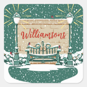 Personalised Snowy Winter Family Garden Christmas Square Sticker