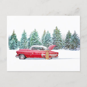 Personalised Snowy Winter’s Day Vintage Car.       Holiday Postcard