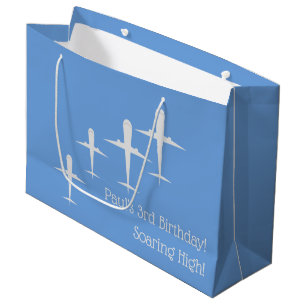 Personalised Soaring High Aeroplanes Art, Blue    Large Gift Bag