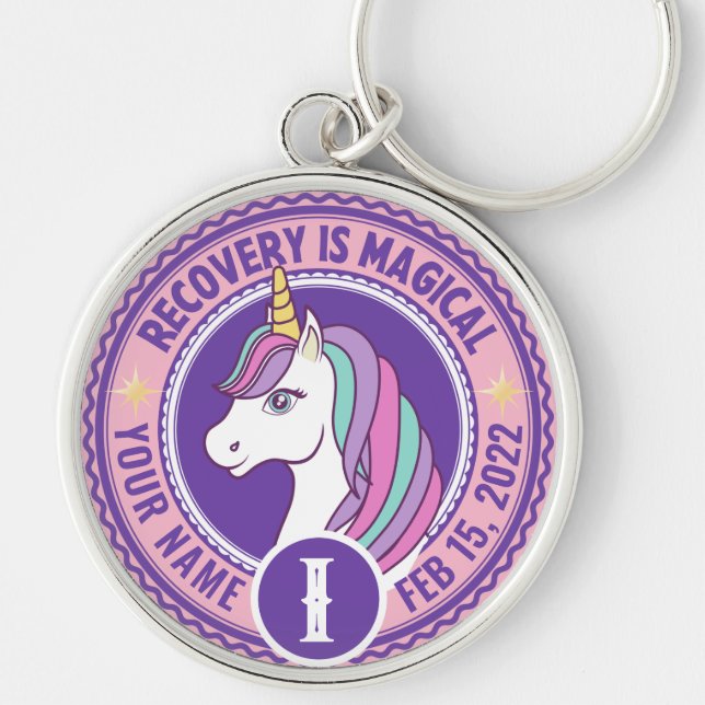 Personalised Sobriety Anniversary Gift for Women Key Ring (Front)