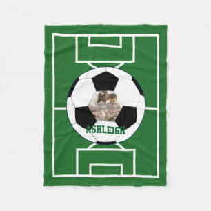 Personalised Soccer Ball and Field Photo template Fleece Blanket