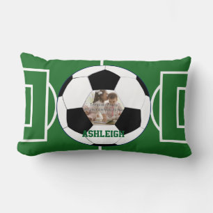 Personalised Soccer Ball and Field Photo template Lumbar Cushion