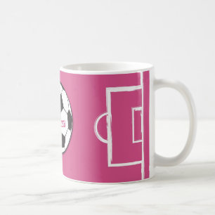 Personalised Soccer Ball and Field Pink Coffee Mug