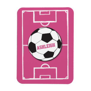 Personalised Soccer Ball and Field Pink Magnet