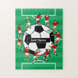 Personalised Soccer Ball and Players Jigsaw Puzzle<br><div class="desc">Personalised soccer design featuring soccer players and soccer ball fully personalised with the name of your choice. If you would like players in a different colour uniform / kit or if would you like this design on a product not already offered, please contact us via our store prior to purchase....</div>