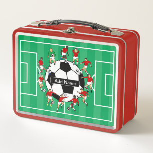 Personalised soccer ball and players metal lunch box
