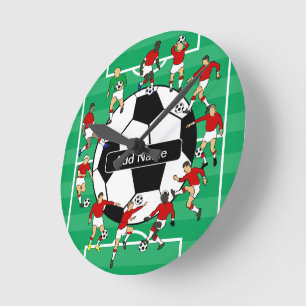 Personalised soccer ball and players round clock
