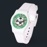 Personalised soccer ball and players watch<br><div class="desc">Personalised soccer design featuring soccer players and soccer ball fully personalised with the name of your choice. Want players in a different colour uniform / kit? contact us via our store</div>
