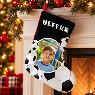 Personalised Soccer Ball Football Boy Photo Small Christmas Stocking