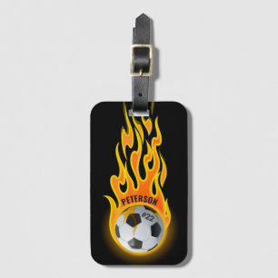 Personalised Soccer Ball in Flames Team Player Luggage Tag