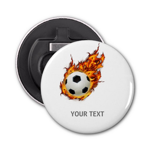 Personalised Soccer Ball on Fire Bottle Opener (Front)