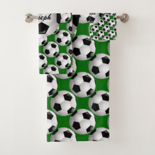 Personalised Soccer Ball on Football Pattern Bath Towel Set