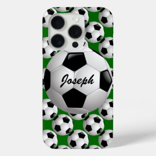 Personalised Soccer Ball on Football Pattern iPhone 15 Pro Case