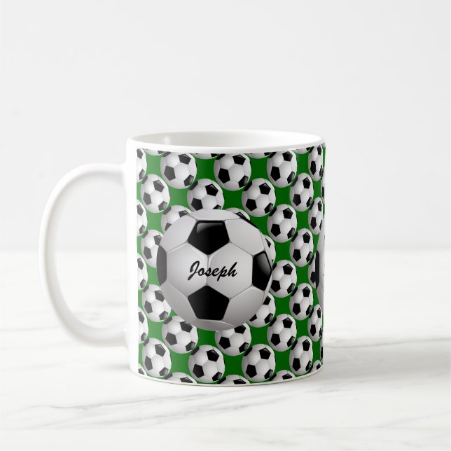 Personalised Soccer Ball on Football Pattern Coffee Mug (Left)
