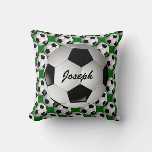 Personalised Soccer Ball on Football Pattern Cushion (Front)