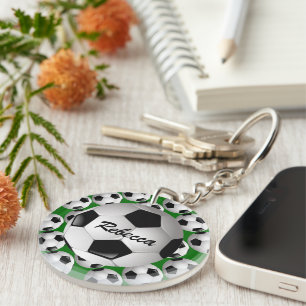 Personalised Soccer Ball on Football Pattern Key Ring
