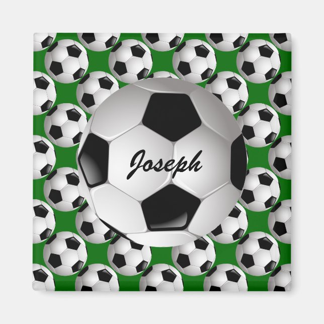 Personalised Soccer Ball on Football Pattern Magnet (Front)
