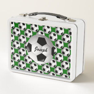 Personalised Soccer Ball on Football Pattern Metal Lunch Box