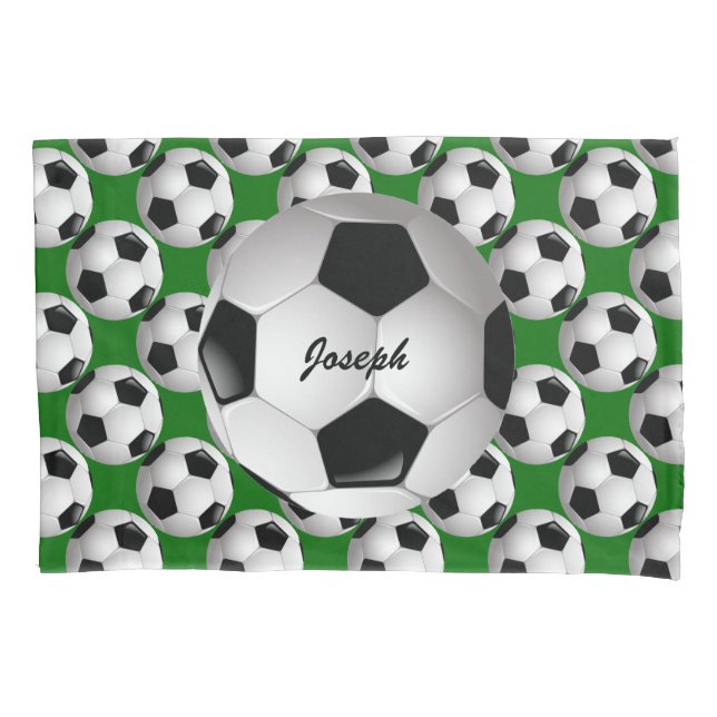 Personalised Soccer Ball on Football Pattern Pillowcase (Front)