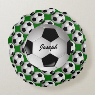 Personalised Soccer Ball on Football Pattern Round Cushion