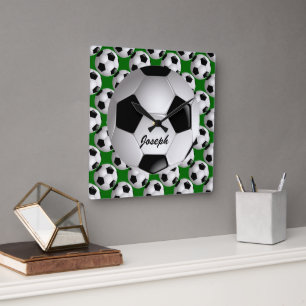 Personalised Soccer Ball on Football Pattern Square Wall Clock
