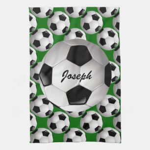 Personalised Soccer Ball on Football Pattern Tea Towel