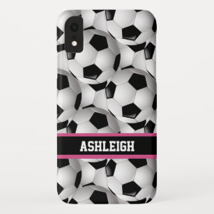 Personalised Soccer Ball Pattern Black Pink White iPhone XR Case