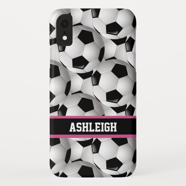 Personalised Soccer Ball Pattern Black Pink White Case-Mate iPhone Case (Back)
