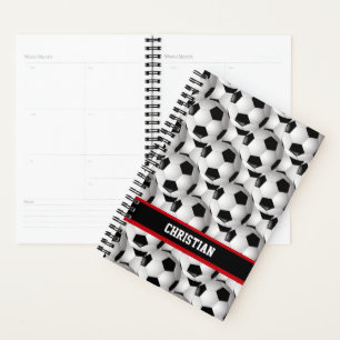 Personalised Soccer Ball Pattern Black Red White Planner