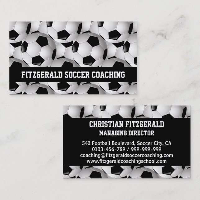 Personalised Soccer Ball Pattern Black White Business Card (Front/Back)